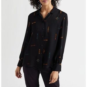 Pendleton Women's 100% Silk Button Up Shirt XL Southwestern Print Aztec Western